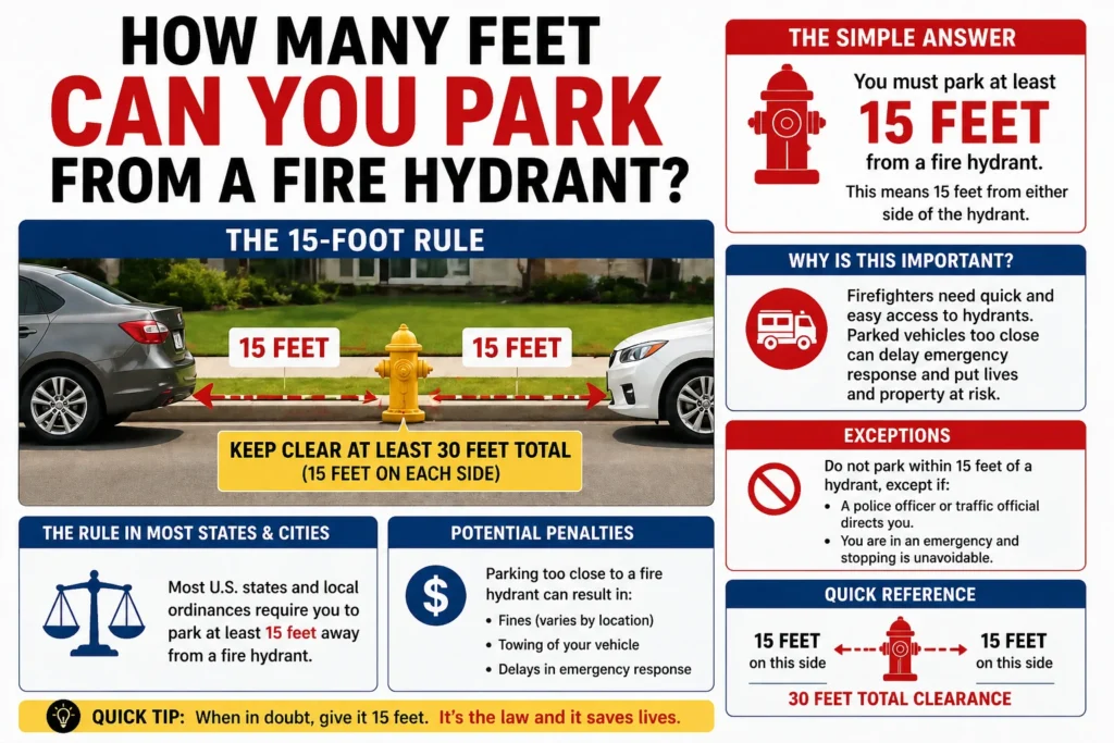 how many feet can you park within a fire hydrant