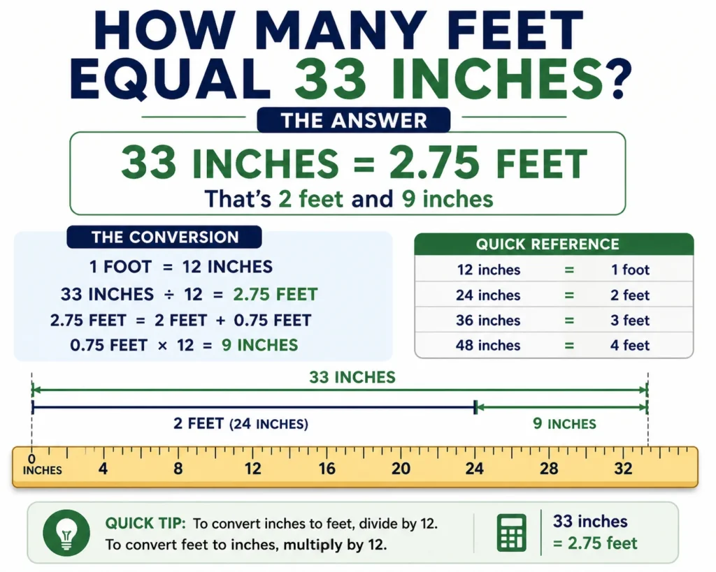 how many feet equal 33 inches?