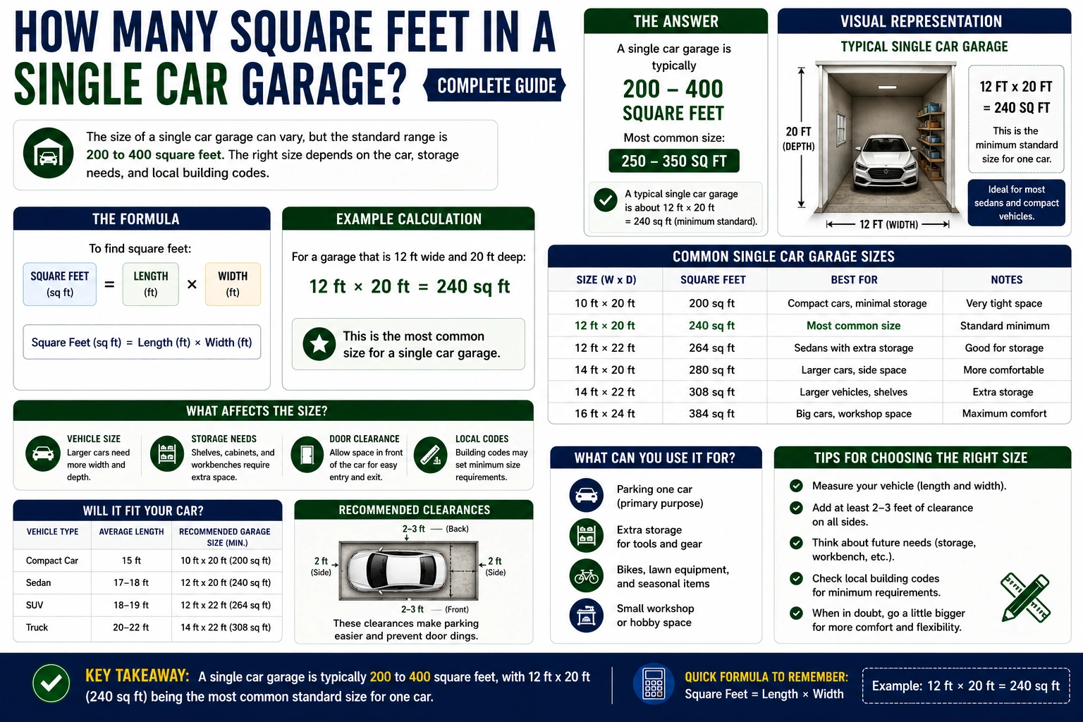 how many square feet in a single car garage