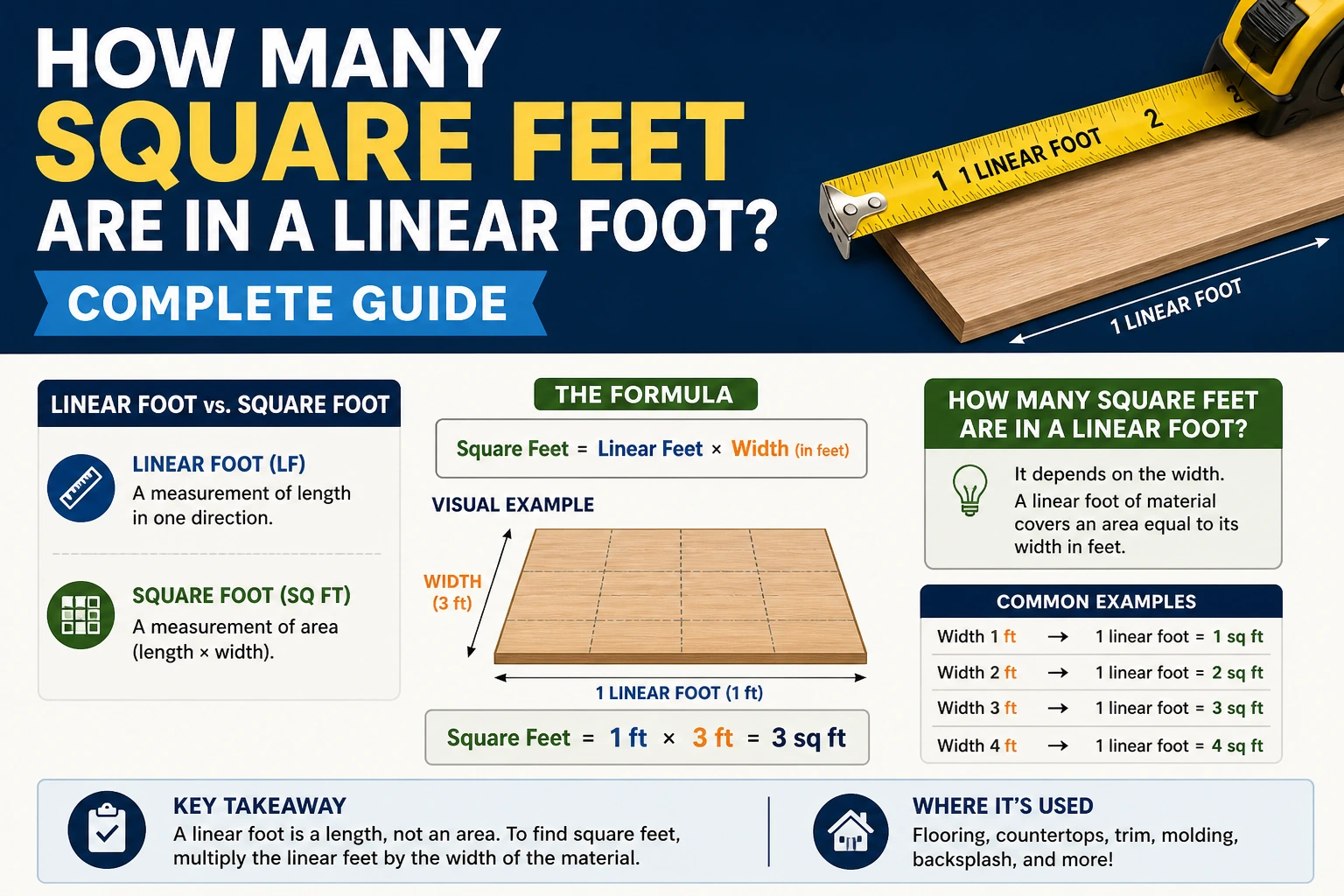 how many square feet are in a linear foot