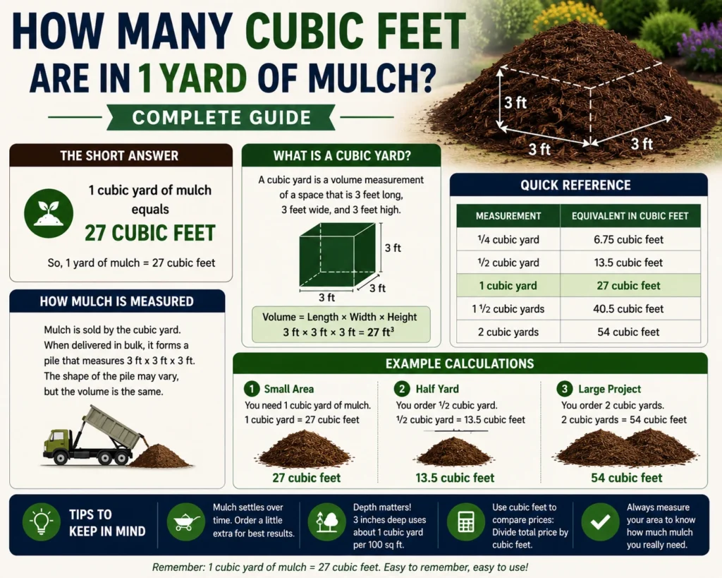 how many cubic feet are in 1 yard of mulch