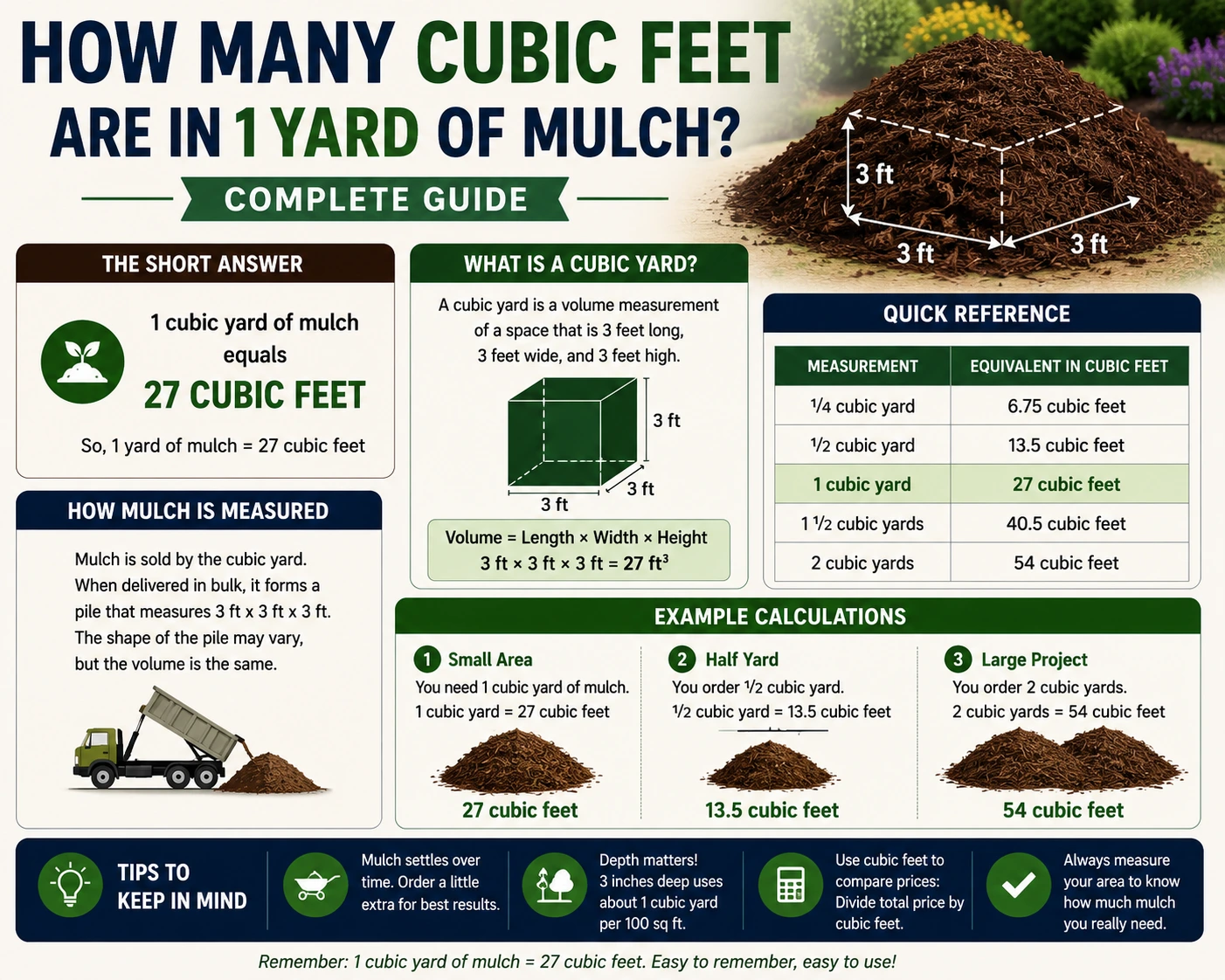 how many cubic feet are in 1 yard of mulch