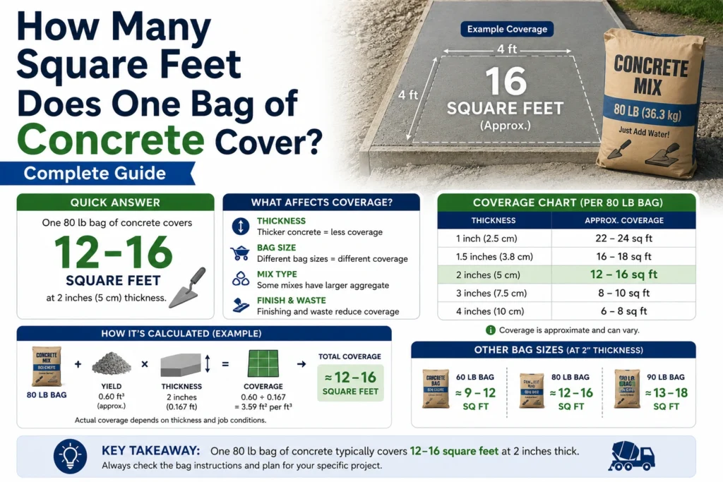 how many square feet does one bag of concrete cover